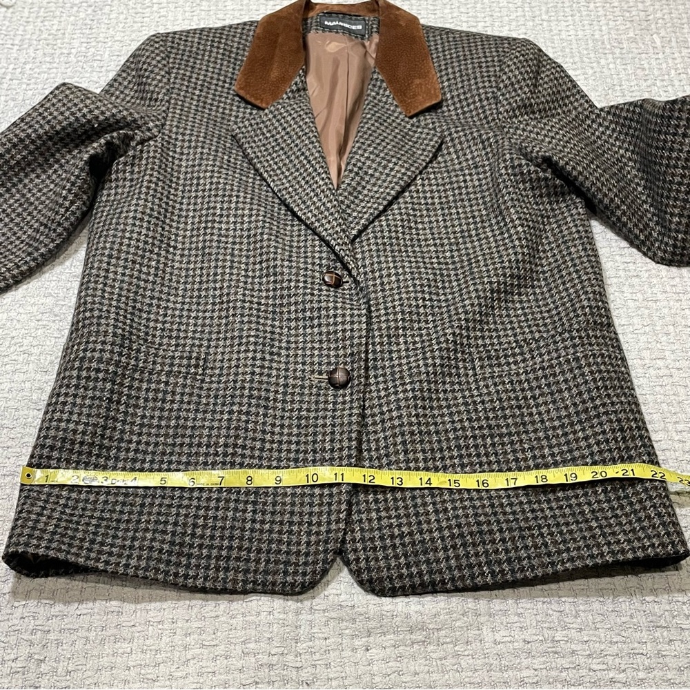 Women's Wool Houndstooth Blazer Jacket Suede Collar VTG Maurices Size Large - Picture 10 of 15